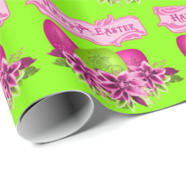イースターエッグアンドフラワーズハッピーイースター ラッピングペーパー
