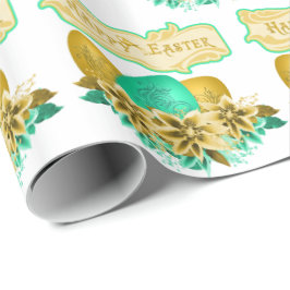 イースターエッグアンドフラワーズハッピーイースター ラッピングペーパー