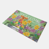 イースターエッグイエローパープルフローラバスケットへようこそ ドアマット (アングル)