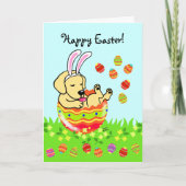 イースターエッグイエローラブラドール子犬の漫画 シーズンカード (正面)