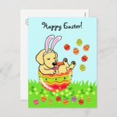 イースターエッグイエローラブラドール子犬の漫画 シーズンポストカード (正面/裏面)