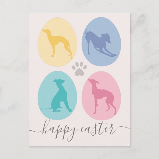イースターエッグイタリアングレイハウンドドッグスエレガントパステル シーズンポストカード (正面)