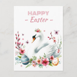イースターエッグウォータカラースワンさくらんぼ花 ポストカード