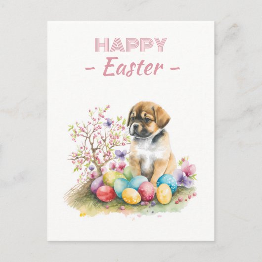 イースターエッグウォータカラーパピーさくらんぼの花 ポストカード (正面)