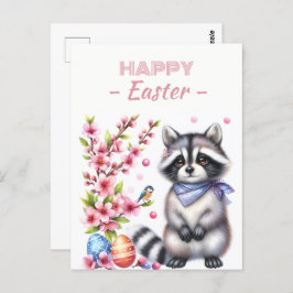 イースターエッグウォーターカラーラクーンさくらんぼの花 ポストカード