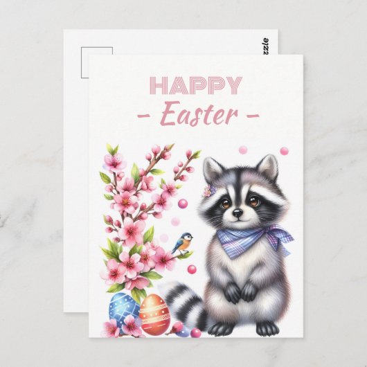 イースターエッグウォーターカラーラクーンさくらんぼの花 ポストカード (正面/裏面)