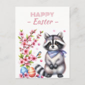 イースターエッグウォーターカラーラクーンさくらんぼの花 ポストカード (正面)