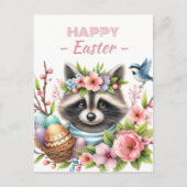 イースターエッグウォーターカラーラクーンさくらんぼの花 ポストカード (正面)