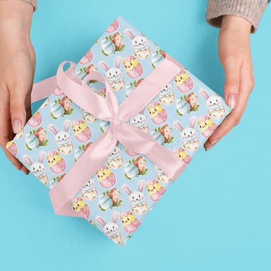 イースターエッグウォーターカラー春バニー&シック ラッピングペーパー