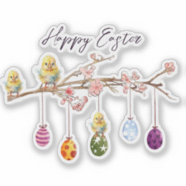 イースターエッグオンフラワーリーブランチハッピーイースター シール