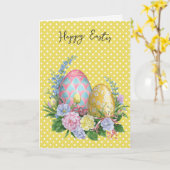 イースターエッグオン水玉模様 カード (黄色い花)
