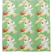 イースターエッグカラフルバスケット付きイースターバニー シャワーカーテン (正面)