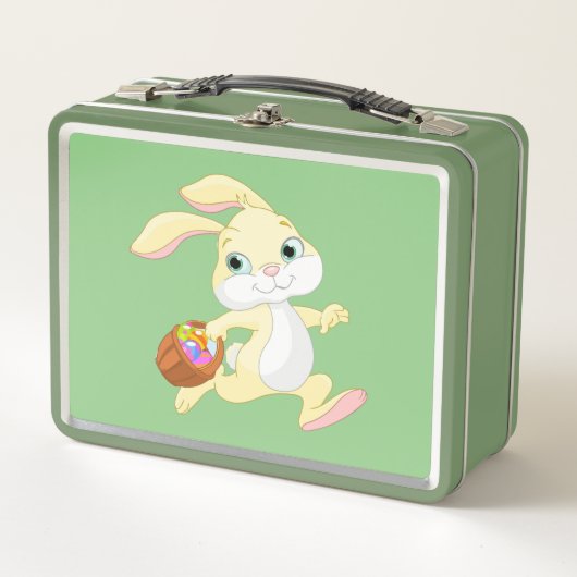 イースターエッグカラフルバスケット付きイースターバニー メタルランチボックス (正面)