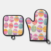 イースターエッグカラフルパターン（の模様が）あるかわいらし 鍋つかみ&鍋敷きセット (正面)