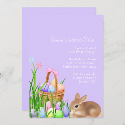 イースターエッグガーデンイースターディナーパーティの招待状 招待状 (正面/裏面)