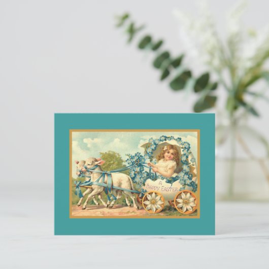 イースターエッグキャリッジヴィンテージの花柄 シーズンポストカード (スタンド正面)