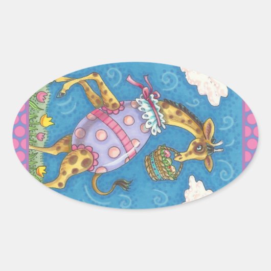 イースターエッグキリン&チューリップ、春シールかわいい 楕円形シール (正面)