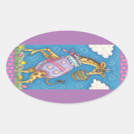 イースターエッグキリン&チューリップ、春シールかわいい 楕円形シール