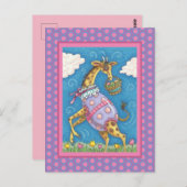 イースターエッグキリン&チューリップ、春葉書 ポストカード (正面/裏面)