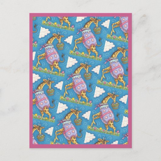 イースターエッグキリン&チューリップ、春葉書 ポストカード (正面)