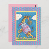 イースターエッグキリン&チューリップ、春葉書 ポストカード (正面/裏面)