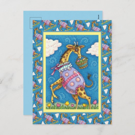 イースターエッグキリン&春チューリップかわいい シーズンポストカード (正面/裏面)