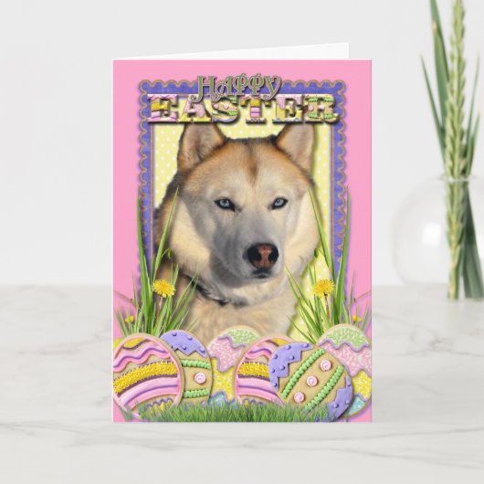 イースターエッグクッキー – シベリアのハスキー銅 シーズンカード (正面)