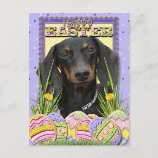 イースターエッグクッキー – Dachshund シーズンポストカード (正面)