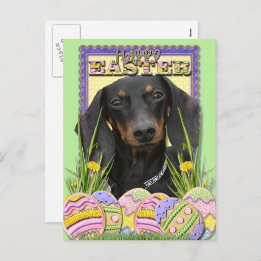 イースターエッグクッキー – Dachshund シーズンポストカード (正面/裏面)