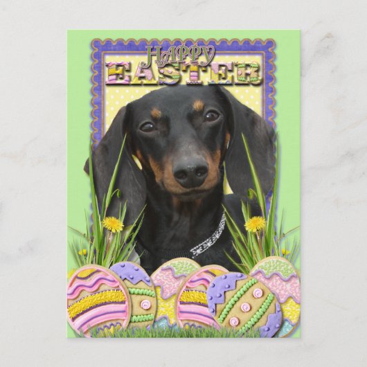 イースターエッグクッキー – Dachshund シーズンポストカード (正面)