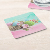 イースターエッグコースターウォーターカラーパステルレトロ スクエアペーパーコースター (アングル)