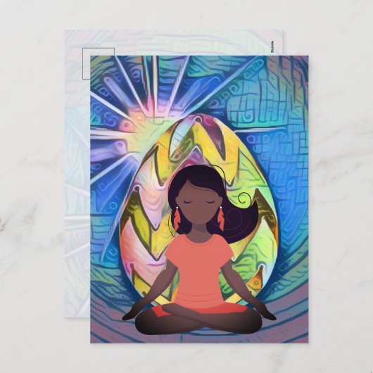 イースターエッグサンシャインとヨガガールカラフル シーズンポストカード (正面/裏面)