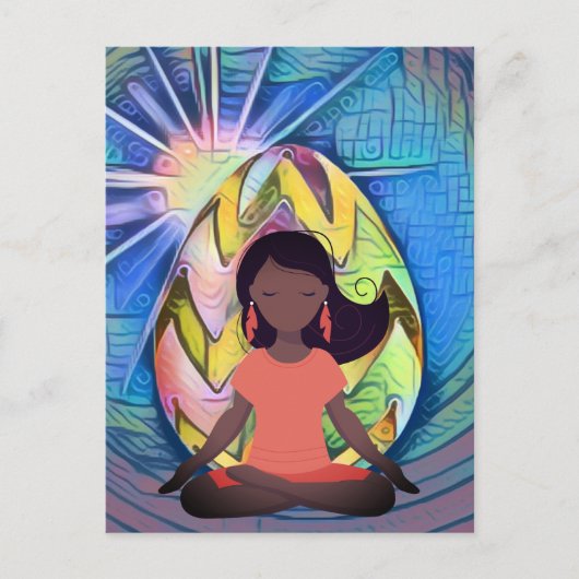 イースターエッグサンシャインとヨガガールカラフル シーズンポストカード (正面)