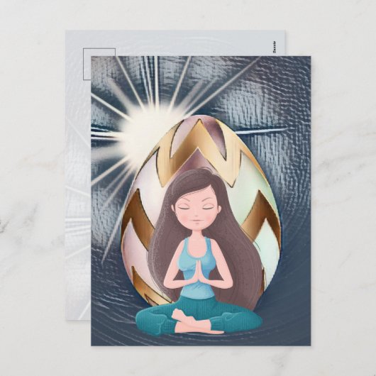 イースターエッグサンシャインとヨガガールメディテーション シーズンポストカード (正面/裏面)