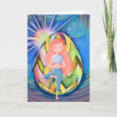 イースターエッグサンシャインヨガガールハッピーバースデー カード (正面)