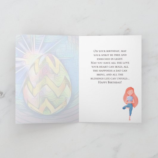 イースターエッグサンシャインヨガガールハッピーバースデー カード (内部)