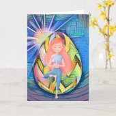 イースターエッグサンシャインヨガガールハッピーバースデー カード (黄色い花)