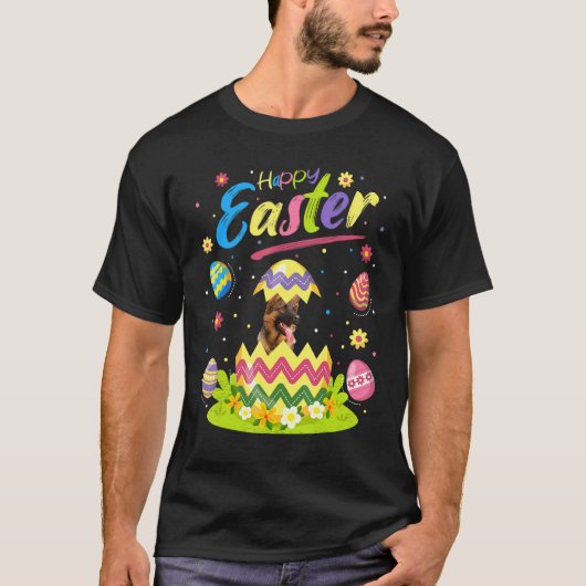 イースターエッグジャーマンシェパードハッピーイースター Tシャツ (正面)