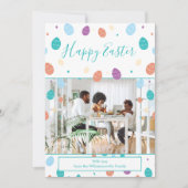 イースターエッグスお洒落ティール（緑がかった色）ファミリーフォトホリデー シーズンカード (正面)