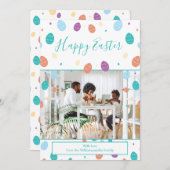 イースターエッグスお洒落ティール（緑がかった色）ファミリーフォトホリデー シーズンカード (正面/裏面)