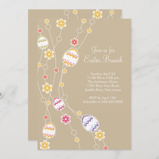 イースターエッグスイースターブランチディナーパーティの招待状 招待状 (正面/裏面)