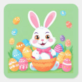 イースターエッグステッカーシート付きイースターバニー スクエアシール (正面)