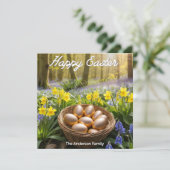 イースターエッグズウッドランド自然パーソナライズされた写真 シーズンカード (スタンド正面)