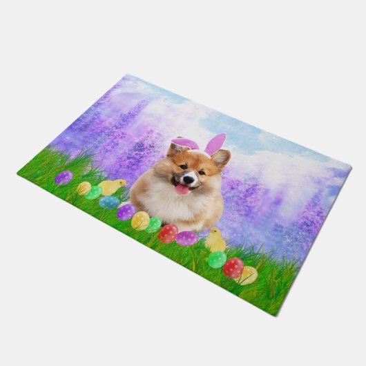 イースターエッグズバニーシックとペンブロークウェルシュコーギー ドアマット (アングル)