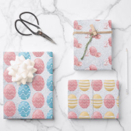 イースターエッグズバニーシルバーエレガントグリッターモダン ラッピングペーパーシート