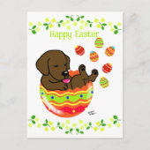 イースターエッグチョコレートラブラドール子犬の花 シーズンポストカード (正面)