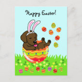 イースターエッグチョコレートラブラドール子犬マンガ シーズンポストカード (正面)