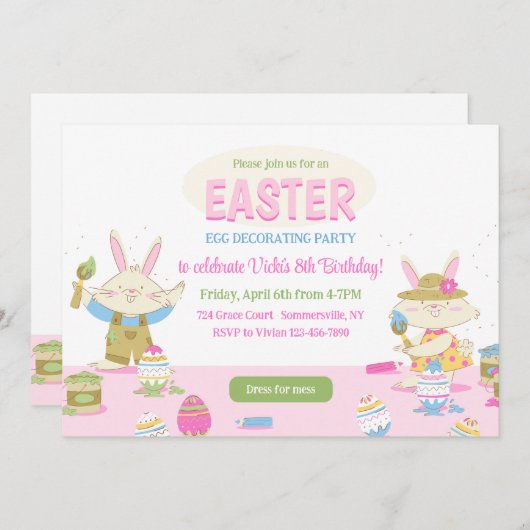 イースターエッグデコレーション パーティー招待状 招待状 (正面/裏面)