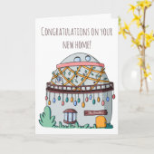 イースターエッグハウスパーソナライズされたニューホームグリーティング カード (黄色い花)