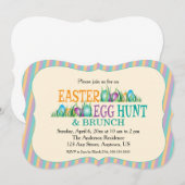 イースターエッグハントとブランチ、カラフルな卵 招待状 (正面/裏面)